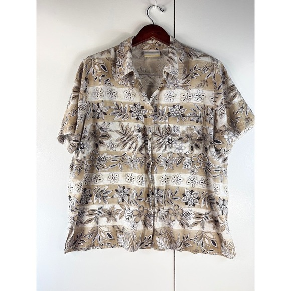 Alfred Dunner Floral Button Down Shirt Short Sleeve Neutral Print 18W - Picture 1 of 9